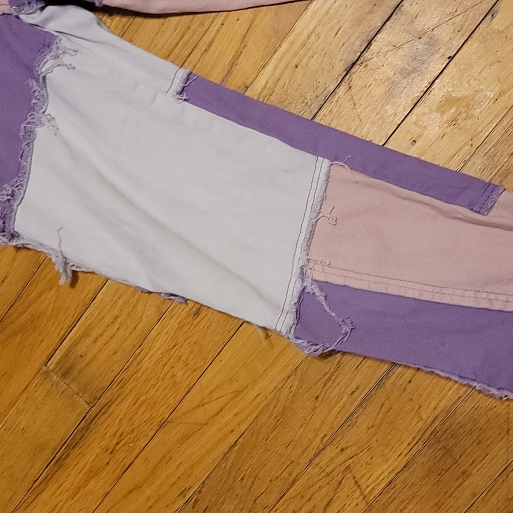 Frayed Pink Purple pacthwork jeans sz xs - Picture 6 of 11
